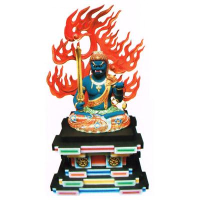 【寺院用】 仏像 不動明王座像 極彩色 瑟々座 火炎光背割寸5寸(15cm) 