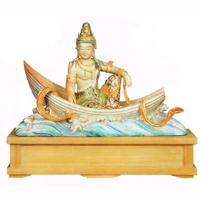 【寺院用】 仏像 一葉観音 楠製 淡彩色割寸6寸(18cm) 
