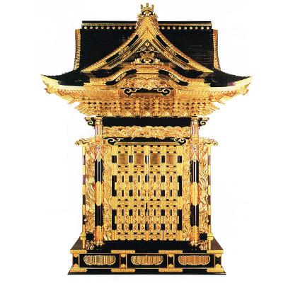 【寺院用】 御宮殿(おくうでん) 三方妻四本柱 黒塗 本金箔押 柱彩色 金具打 屋根張4尺(120cm) 別上品(カシュー塗) 