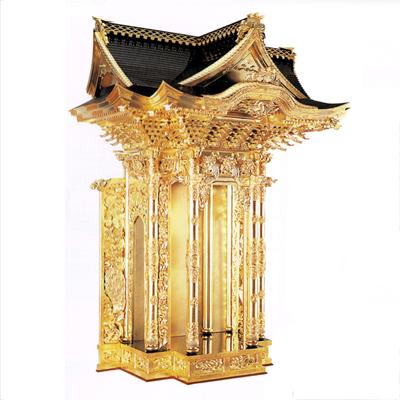 【寺院用】 西用 本宮殿 本金箔押 金具打 出隅三方妻屋根造り 屋根張4尺(120cm) 別上品(カシュー塗) 