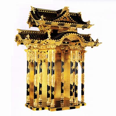 【寺院用】 東用 本宮殿 黒塗面朱 框箱金具打 下屋根張5尺(150cm) 別上品(カシュー塗) 