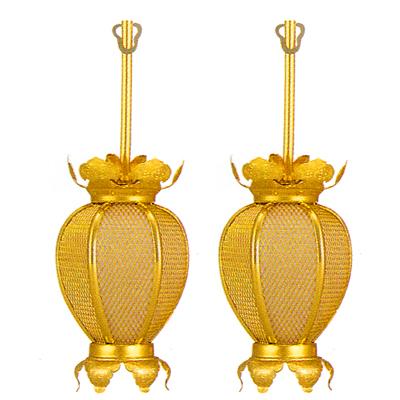 【在家用/仏壇用】吊灯篭 夏目型網目 一対 アルミ製 金色 小 きんとうろう/かなとうろう/灯籠/燈篭/燈籠 