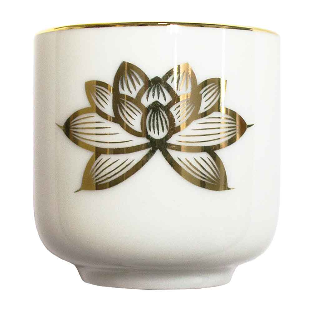【茶湯器/湯のみ/ゆのみ】 仏壇用 湯呑み 金ハス(白地に金の蓮) 1.6寸 計測サイズ：φ5×高さ5cm ※糸尻(高台)φ2.9cm 