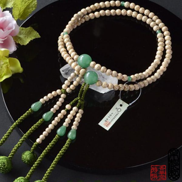 男性用 日蓮宗用本式数珠 尺0サイズ 星月菩提樹 6ミリ インド翡翠仕立 正絹華梵天房 