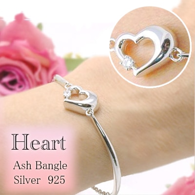 遺骨ブレスレット(手元供養) ソウルジュエリー『バングルタイプ ハート×シルバー』 ■Cz 3mm ■SLV925 ■サイズ：腕回り15cm+アジャスター2cm 