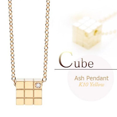 遺骨ペンダント(手元供養) ソウルジュエリー『キューブ×イエローゴールド』 ■ダイヤ 合計0.014ct ■YG K10 