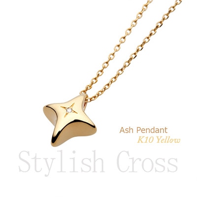 遺骨ペンダント(手元供養) ソウルジュエリー『スタイリッシュクロス×イエローゴールド』 ■ダイヤ 合計0.01ct ■YG K10 