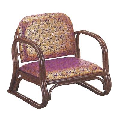【在家用/和室設備】 籐製 座椅子 ラタンチェア・ロータイプ 幅55cm×奥行47cm×高さ50cm(座面高23cm) 背もたれ・肘掛け付き 座面：金襴張り 本堂用椅子/アームチェア 