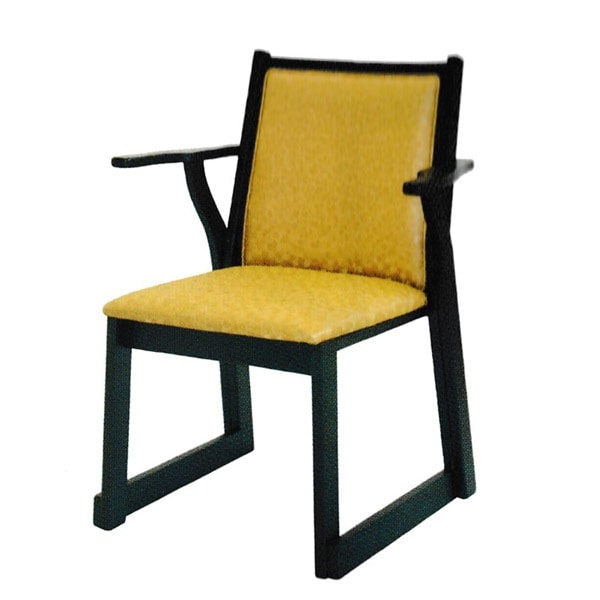 【社寺用/在家用/和室設備】本堂椅子 両肘付レザー椅子 (畳の上で使える椅子) 幅60cm×奥行55cm×高さ79cm(座面高42cm) [木製] 背もたれ・肘掛け付き 本堂用椅子/アームチェア 