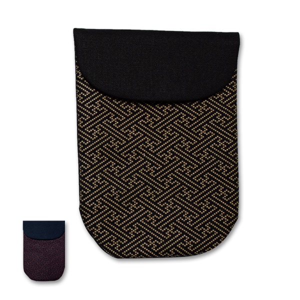 香華堂謹製 足袋入れ(男女兼用) 帆布印伝[紗綾型] 黒×ベージュまたは紺×赤 