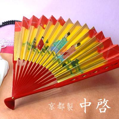 京都製 中啓(ちゅうけい) 人物絵入【朱塗骨】 1尺5分 ※踊り中啓ではなく法衣用中啓です 