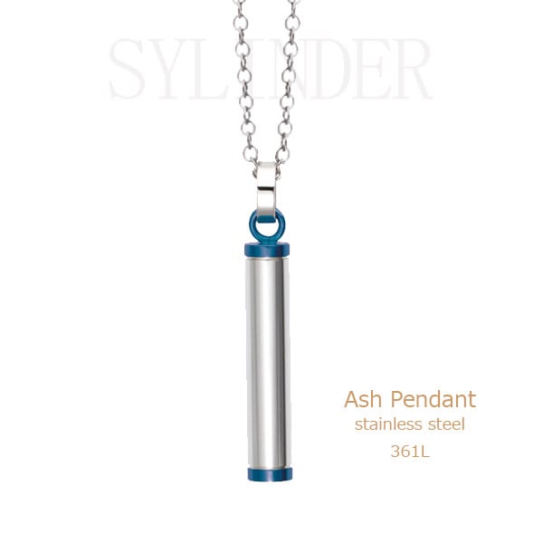 遺骨ペンダント(手元供養) ソウルジュエリー『シリンダー』色：ブルー ■サージカルステンレス(SUS316L)製 ■トップにチタンコート 