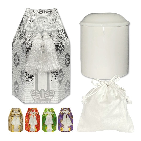 骨壺と骨袋（骨壷カバー）のセット ミニ骨壷 白上骨カメ 2寸 骨覆い 手元供養品 陶器製  【購入特典：納骨袋・骨壷包み】