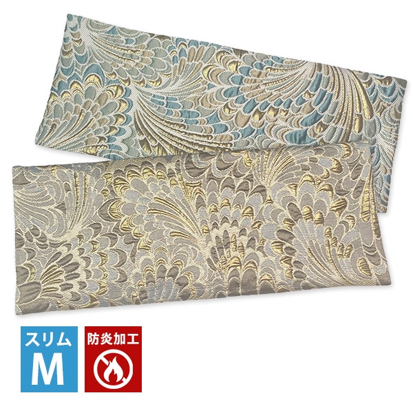 仏壇マット 経机掛け 鳳凰翼 スリムM 幅30cm×奥行12cm 仏具マット 膳引きマット 防炎加工 日本製 金襴（ブラウン/ターコイズ）