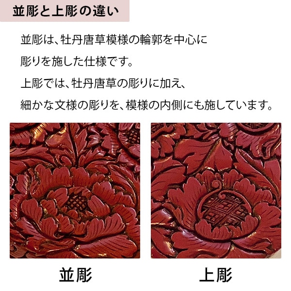 香合 牡丹唐草 並彫 4.0寸 (蛤型/切立型) 村上堆朱 純金箔押 桐箱入