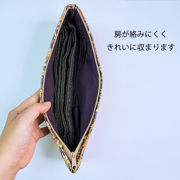 半袈裟入れ (門徒式章入れ / 略肩衣入れ) 正絹金襴 紺地 蜀江華文 しょっこうかもん 10.8×28.7cm 半袈裟ケース 式章入れ 仏具 お参り