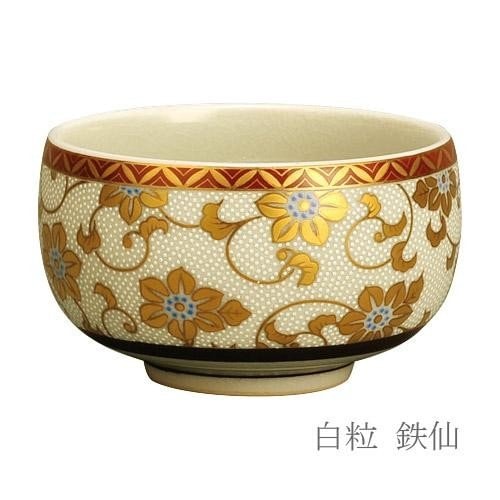 日本製】穴あき茶托セット 黒 九谷焼茶碗付(青粒鉄仙/白粒鉄仙) 4.2寸