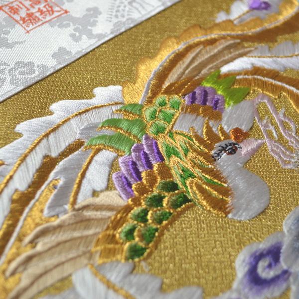 冬用 三角打敷 金綴 高級手振り刺繍[雲に鳳凰]【前卓用+上卓用】京寸