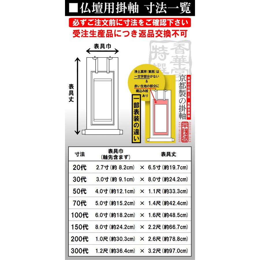 【京表装】【脇侍 二幅一組】仏壇用掛軸 本金 300代 [真宗大谷派(東)]のみ 