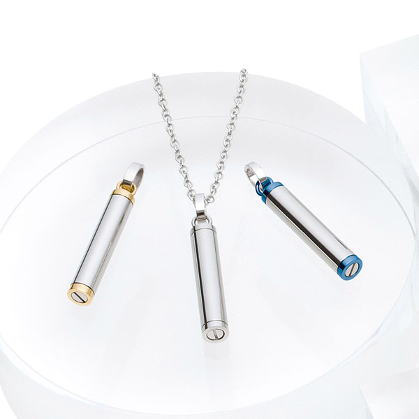 遺骨ペンダント(手元供養) ソウルジュエリー『シリンダー』色：ゴールド ■サージカルステンレス(SUS316L)製 ■トップにチタンコート 