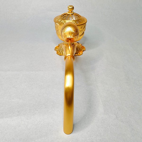 密教法具 真鍮製 寺院用仏具 蓮華型柄香炉 ｜柄香炉 柄香炉 蓮華 長さ