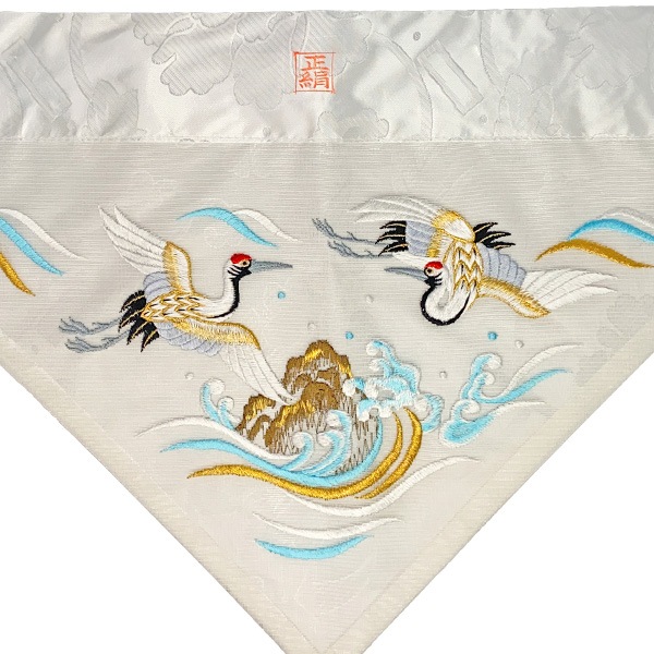 夏用 三角打敷 正絹紗 高級刺繍[波に鶴]【前卓用+上卓用】京寸200代(総