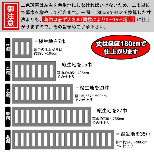 ◆【受注生産】定型黒白幕/鯨幕 [一間角]綿製 ■幕巾 180cm強×垂(丈) 約180cm(6尺)※幕巾は必ず大きめの仕上がり 斑幕(まだらまく)斑幔(はんまん) 