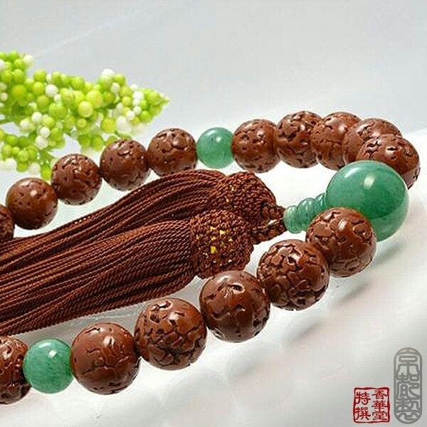 男性用 片手数珠 金剛菩提珠22玉 インド翡翠仕立 正絹頭房 | 数珠/念珠