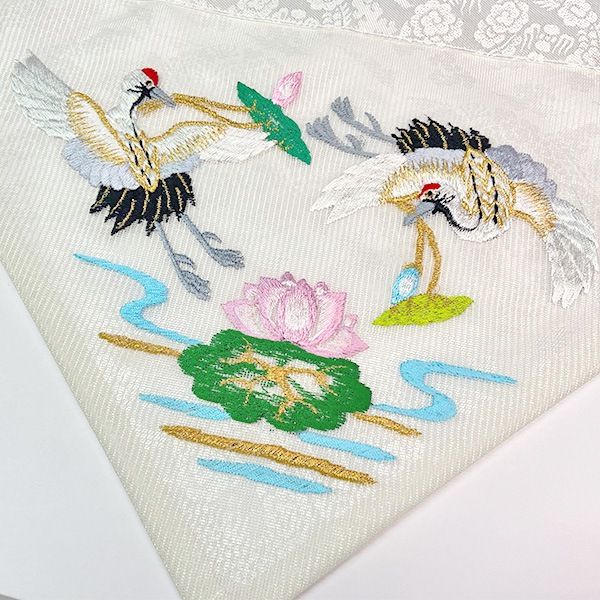 夏用 三角打敷 正絹紗 高級刺繍[蓮に鶴]【前卓用+上卓用】京寸
