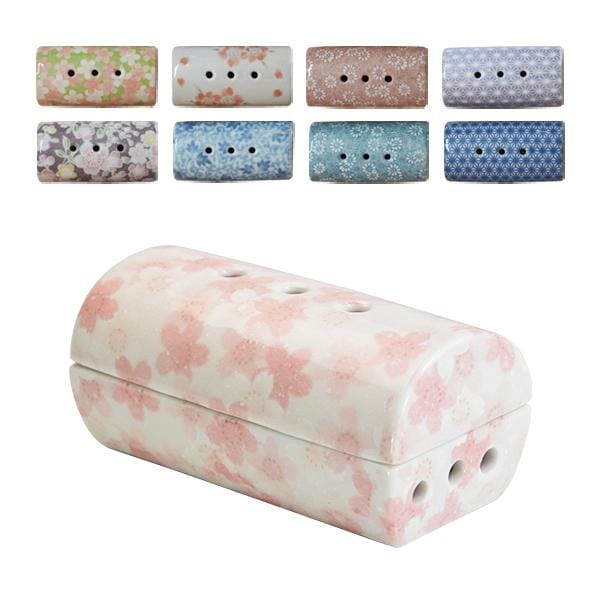 新柄】美濃焼 筒型 香彩器 大 銀襴さくら 蓋付き寝かせ香炉