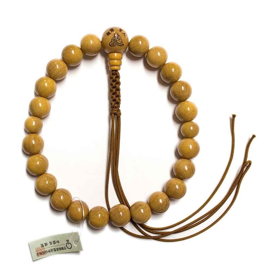 男性用 浄土真宗用片手数珠 親鸞聖人お姿彫り数珠 柘(ツゲ)22玉 共仕立