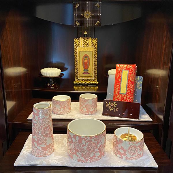 ゆい花 モダン仏具 5点セット 丸香炉 [5色] 花立 香炉 火立 茶湯器 仏