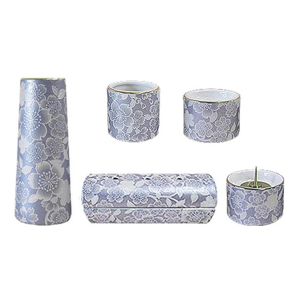 ゆい花 モダン仏具 5点セット 横置き筒型香炉 [5色] 全宗派対応 陶器製