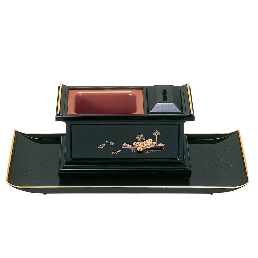 焼香盆セット ノンスリップ 6.0寸 黒(フチ金)蓮 | 家庭用仏具,香炉
