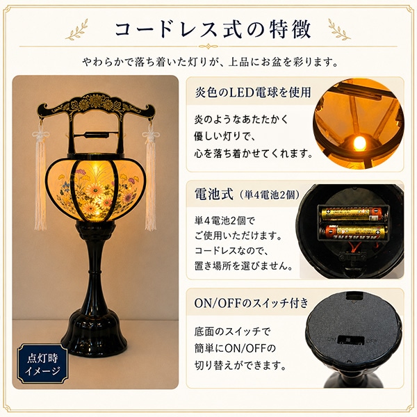 【盆提灯】コードレス お盆飾り 卓上5点セット 電池式 初盆セット 新盆セット 霊前灯 張 特小 黒 一対 LED 仏膳セット 真菰 牛馬 蓮の葉 小型仏壇 省スペース