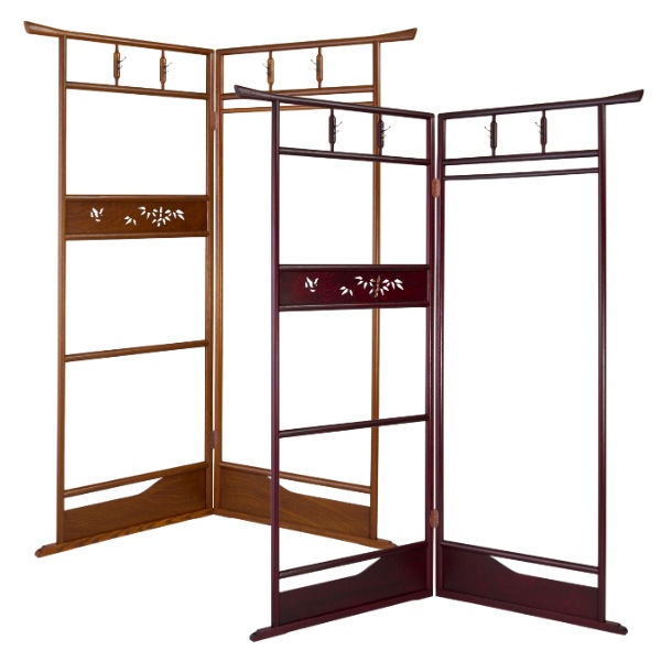 透かし入衣桁 大 ケヤキ塗 / カリン色 仏具 収納ラック 収納棚 宗教用具 寺院用具 法具 収納用具 壁掛け 木製 高級感 シンプル 法衣収納 袈裟掛け 便利 大型 日本製