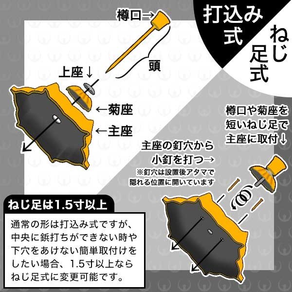 京都製 錺金具】釘隠し 六葉(古代型) 2.0寸 銅地に本金鍍金(メッキ)or