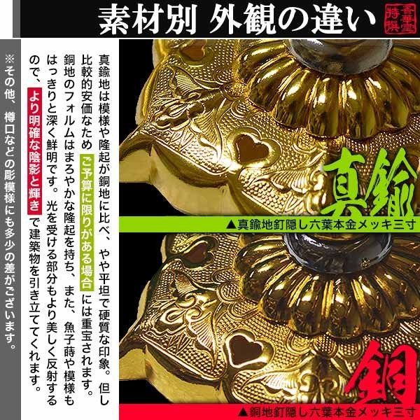 京都製 錺金具】釘隠し 六葉(古代型) 2.0寸 銅地に本金鍍金(メッキ)or