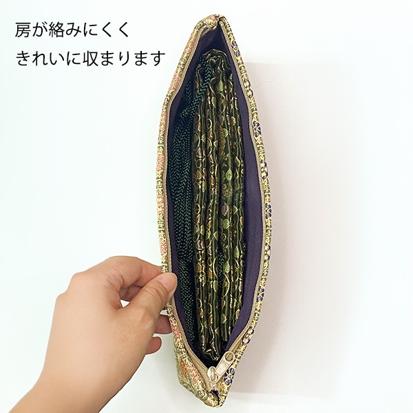 半袈裟入れ (門徒式章入れ / 略肩衣入れ) 金襴 白茶 変わり七宝 半袈裟 ケース 式章入れ 袈裟入れ 仏具 お参り 法要