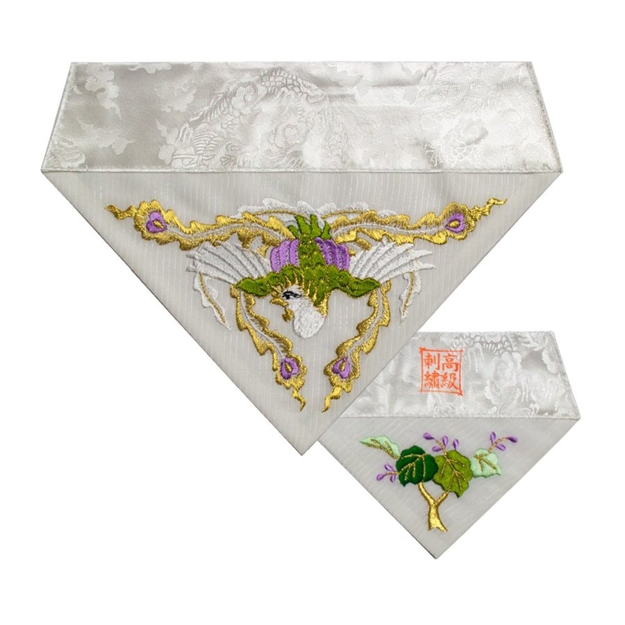 夏用三角打敷 人絹絽(呂/ろ) 高級刺繍鳳凰 前卓用+上卓用セット 京寸50代(総幅 約27cm)=名古屋寸30代 (k179) 東)真宗大谷派用 夏用三角打敷 人絹絽(呂⁄ろ) 高級