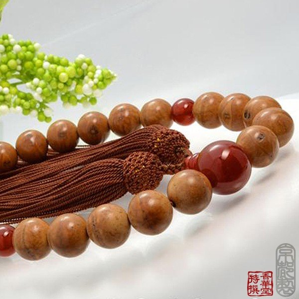男性用 片手数珠 鳳眼(ホウガン)菩提樹 22玉 メノウ仕立 正絹頭付房