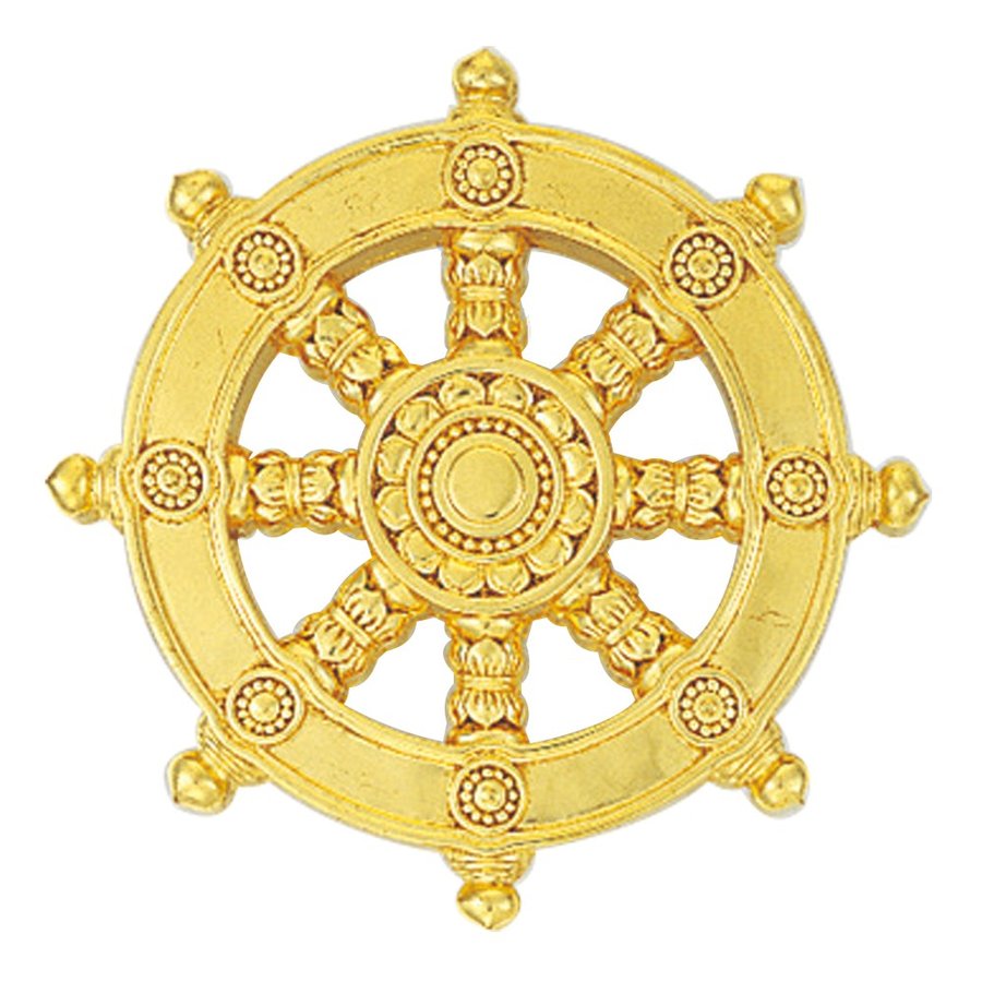 【セール・新品】 輪宝　木製　約9.9cm　3寸　金箔　宗派紋　定紋　法輪 定紋プレート・宗派紋 輪宝 木製 1尺 | 寺院仏具,欄間・障子などと外陣