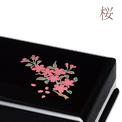 お線香入れ 黒 蒔絵 鉄仙/蔦(つた)/桜 (奥行7.5cm×幅16.7cm×高さ