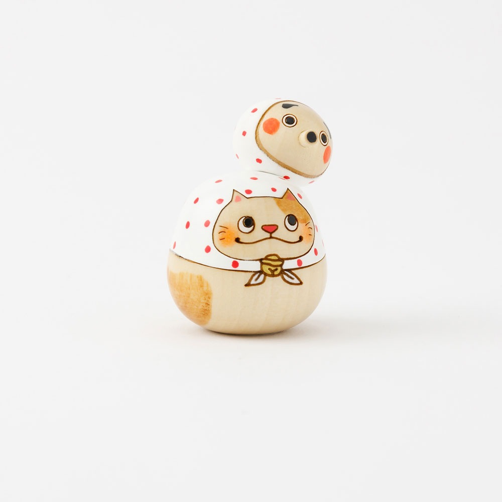 猫にひょっとこ 赤【 縁起物 こけし 】 火男 笑い ネコ めでたい