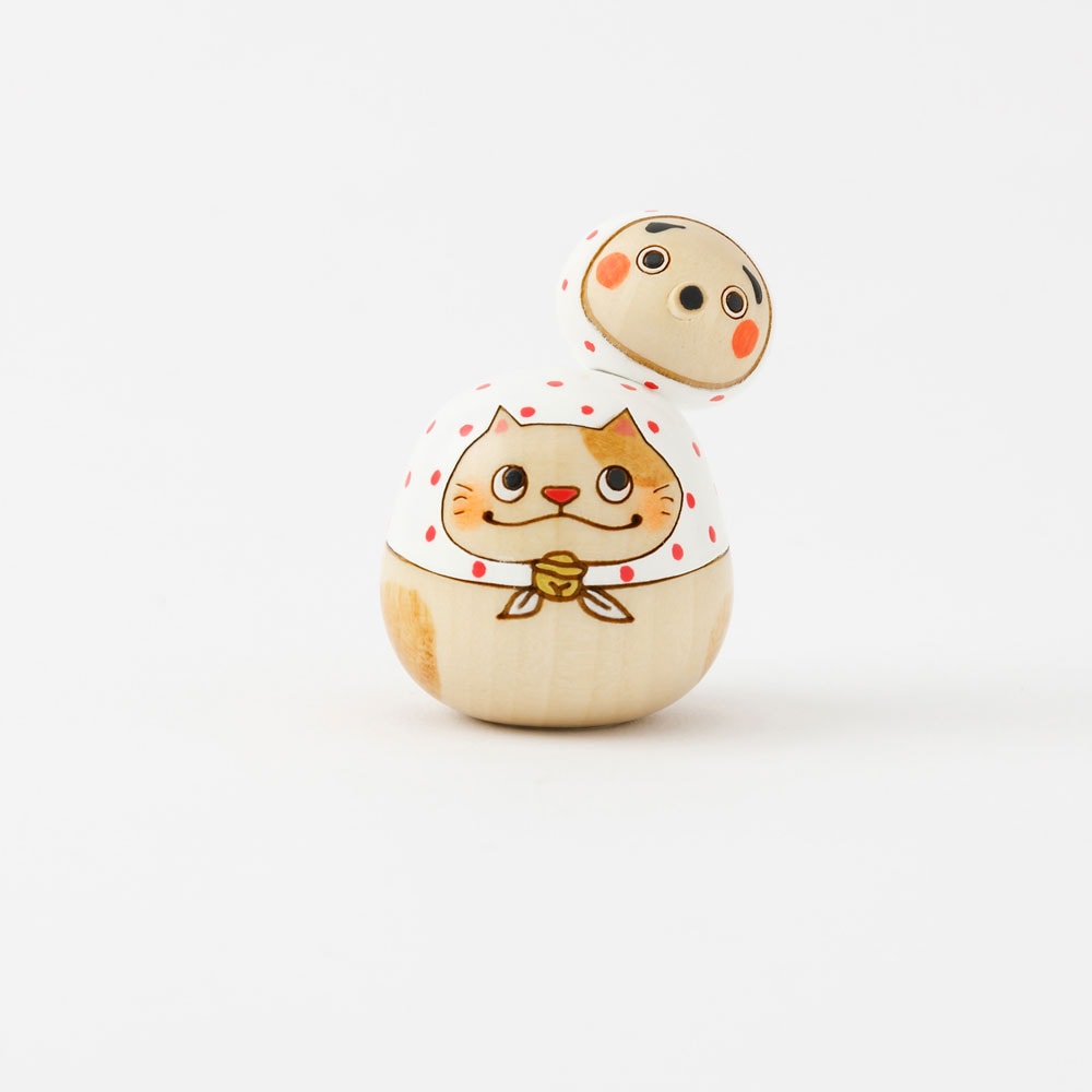 猫にひょっとこ 赤【 縁起物 こけし 】 火男 笑い ネコ めでたい