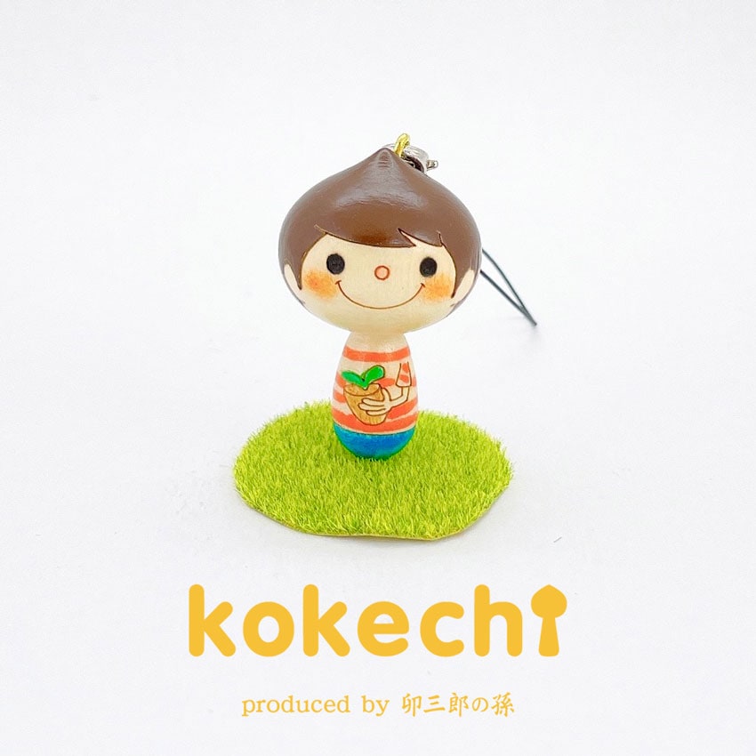 ぼく 【 ストラップ 】 プレゼント ギフト かわいい おうち時間　願い　暮らし stayhome 癒し インテリア 木製 日本製 伝統工芸品　贈り物 置物 グッズ こけし ウッドバーニング 北欧 バックチャーム 雑貨 ずきん 子供 人形 デニム 男の子 ボーダー　チャーム