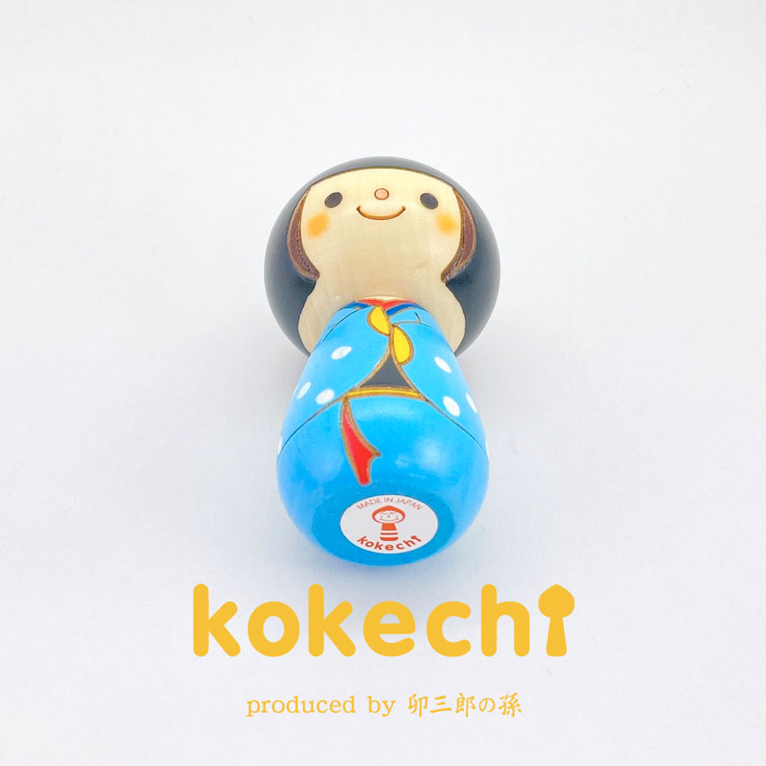 おかっぱさん 水玉 【 こけし 水色 】 プレゼント ギフト かわいい おうち時間　願い　暮らし stayhome 癒し インテリア 木製 日本製 伝統工芸品　贈り物 置物 グッズ こけし ウッドバーニング プチギフト 手創り 雑貨 着物 和柄 人形 ハンドメイド 手作り JAPAN 伝統こけし