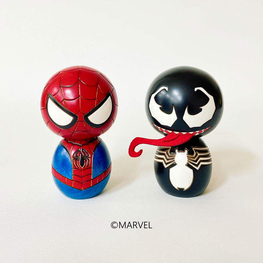 MARVEL こけし ヴェノム 【 卯三郎こけし 】 プレゼント ギフト スパイダーマン おうち時間 暮らし stayhome 癒し インテリア 木製 日本製 伝統工芸品 父の日 贈り物 置物 グッズ 手作り 雑貨 手創り ハンドメイド 手造り マーベル 映画 コラボ アベンジャーズ フィギュア