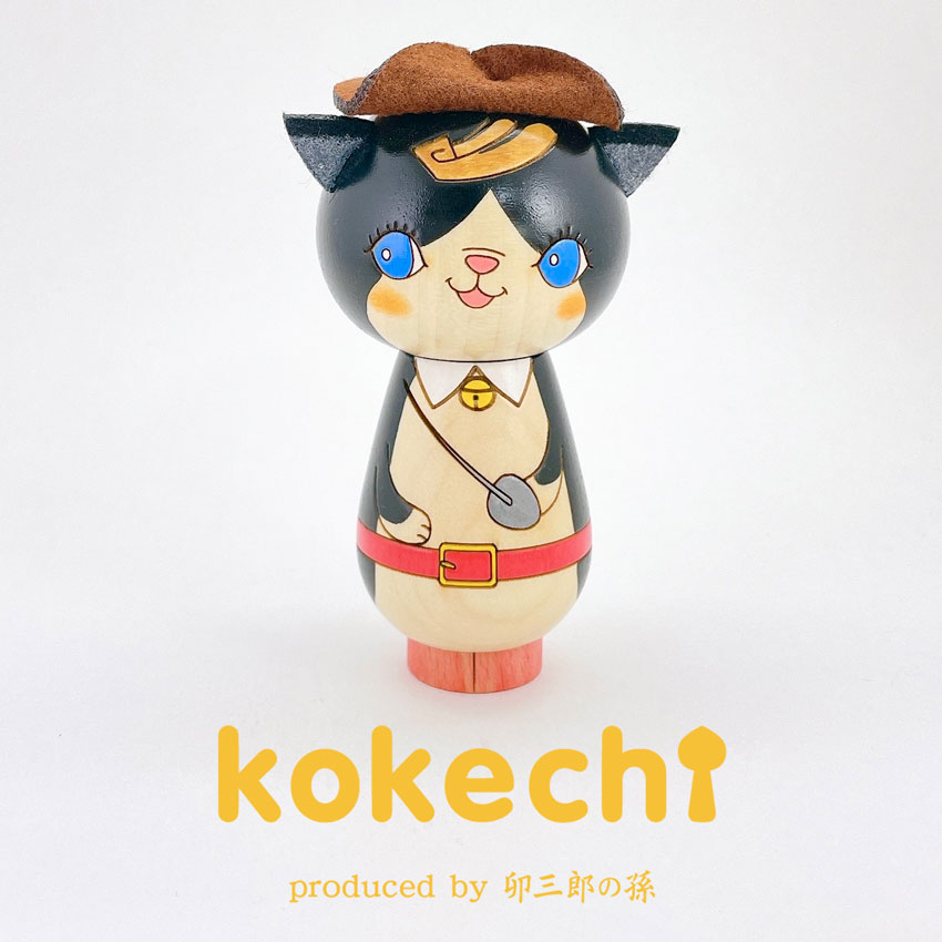 長靴をはいた猫 黒 【 こけし 】 プレゼント ギフト かわいい おうち時間　願い　暮らし stayhome 癒し インテリア 木製 日本製 伝統工芸品　贈り物 置物 グッズ こけし ウッドバーニング 卵 北欧 童話 雑貨 ずきん 子供 人形 マトリョシカ　長靴 猫