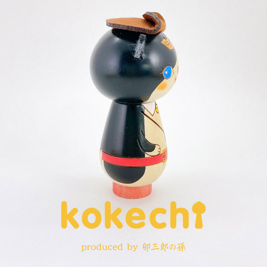 長靴をはいた猫 黒 【 こけし 】 プレゼント ギフト かわいい おうち時間　願い　暮らし stayhome 癒し インテリア 木製 日本製 伝統工芸品　贈り物 置物 グッズ こけし ウッドバーニング 卵 北欧 童話 雑貨 ずきん 子供 人形 マトリョシカ　長靴 猫